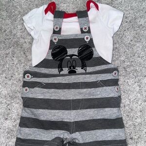 Disney Mickey Mouse Striped Gray Overalls